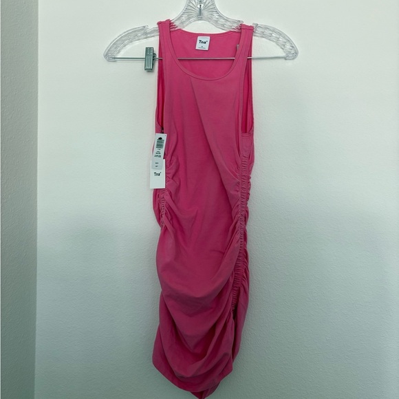 TNA  Ruched Mini Dress chill Malibu cosmo pink nwt size xs - Picture 3 of 8